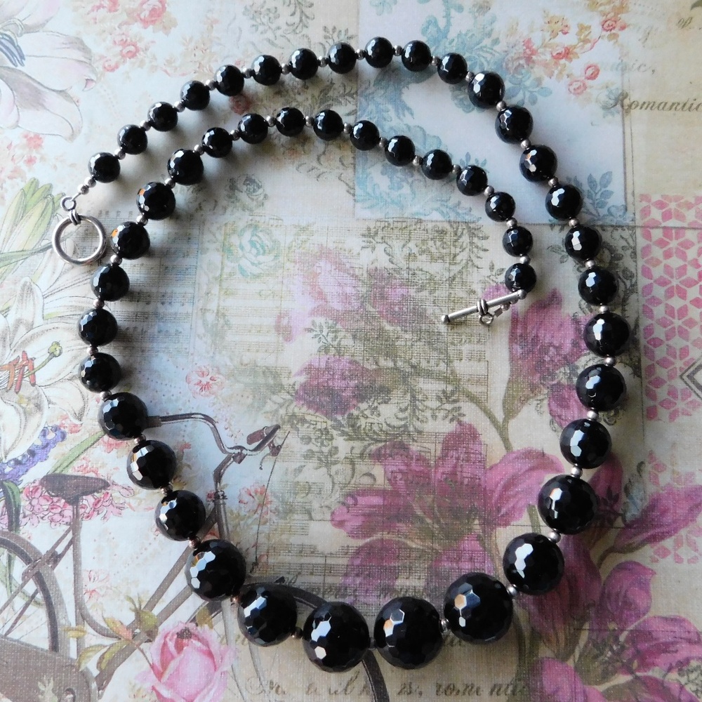 chunky onyx and sterling beaded necklace